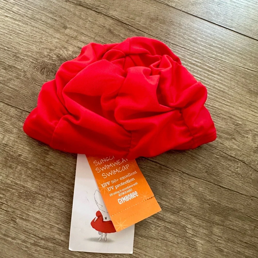 Gymboree Red Ruffled Bow Sunscreen Swimwear Cap - BNWT!
